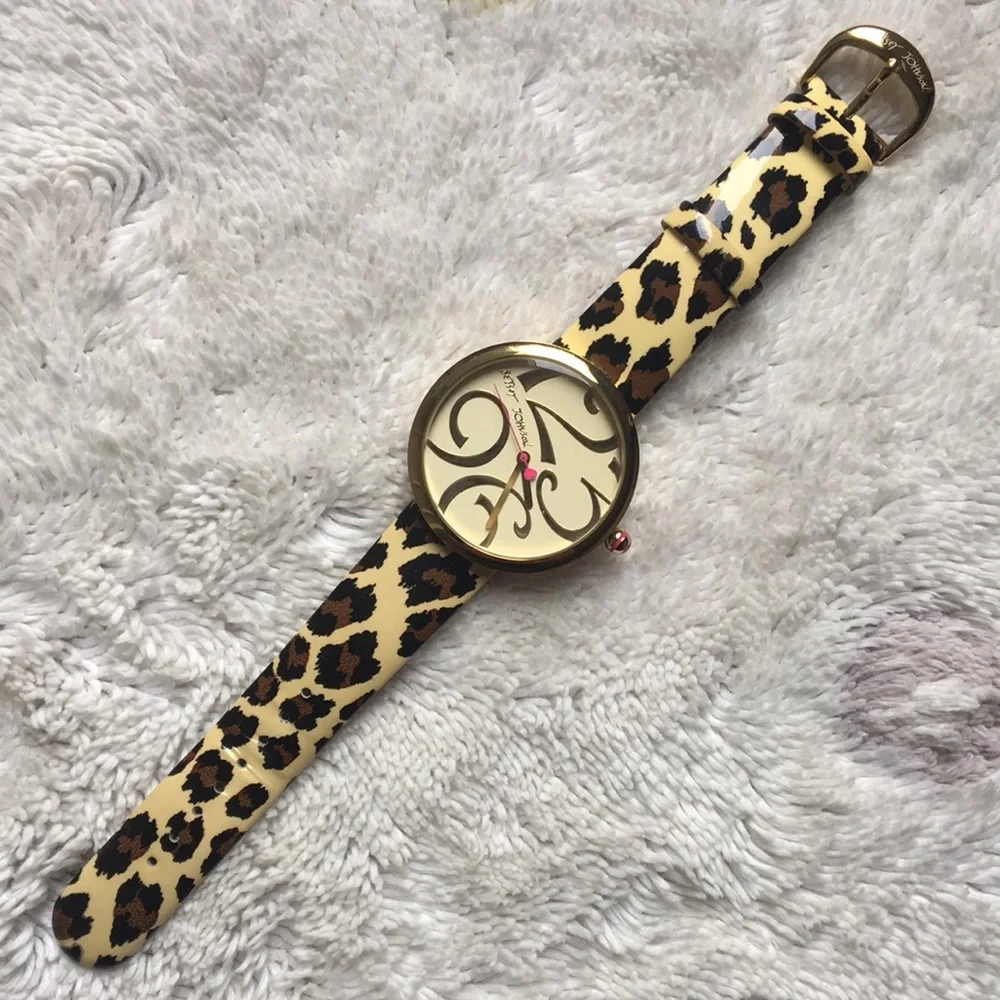 🐆Betsey Johnson EUC Large Floating Numbers Watch Animal Print🐆